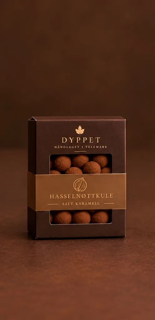 Eske med hasselnøttkuler med salt karamell